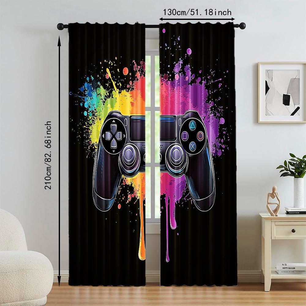 2Pcs Gamepad Print Window Curtains Colorful Game Controller Window Drapes For Living Room Bedroom Home Decor_ai14