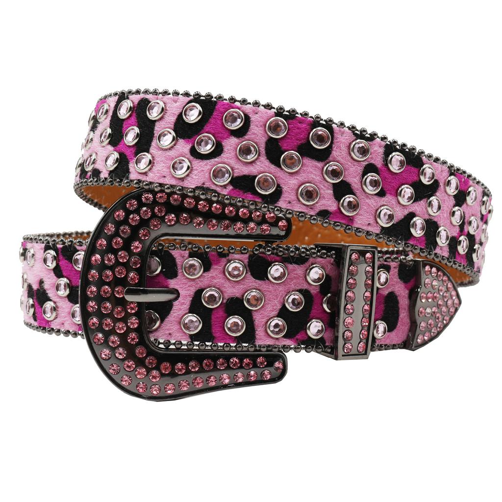 Original Punk Leopard Print Rhinestone Belt Full Diamond Belt Female Decorative Rhinestone