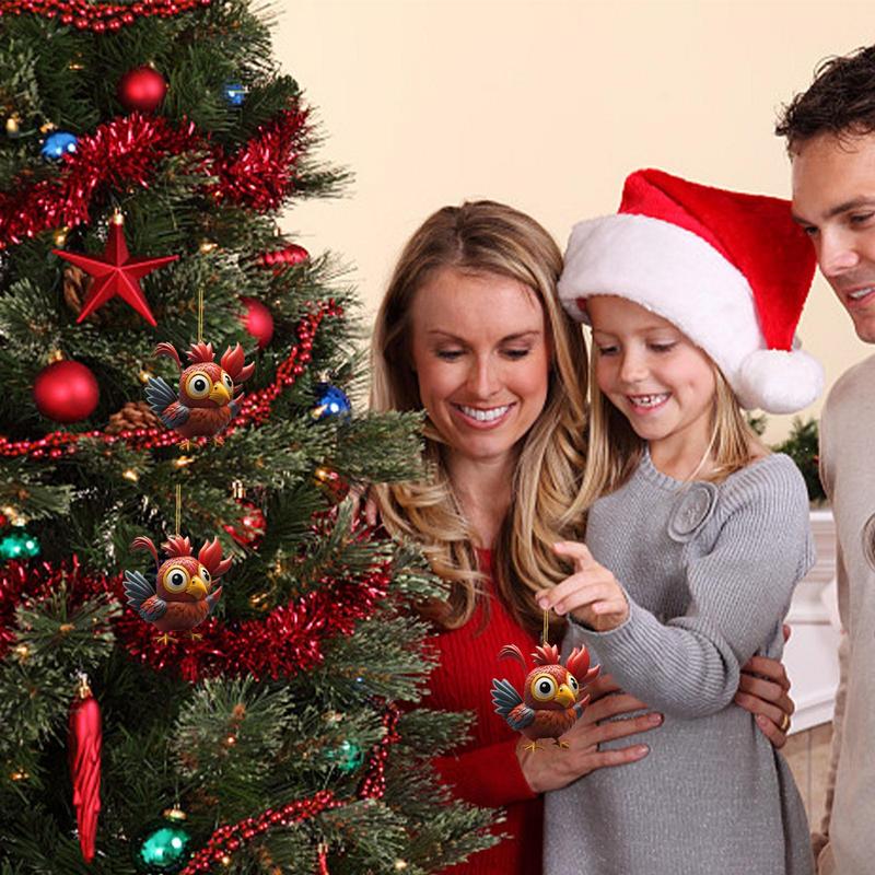 Смешные Рождественские Украшения Акриловые 2D Мультяшные Милые Рождественские Петух Петух Украшение Смешная Рождественская Курица Для Гостиных