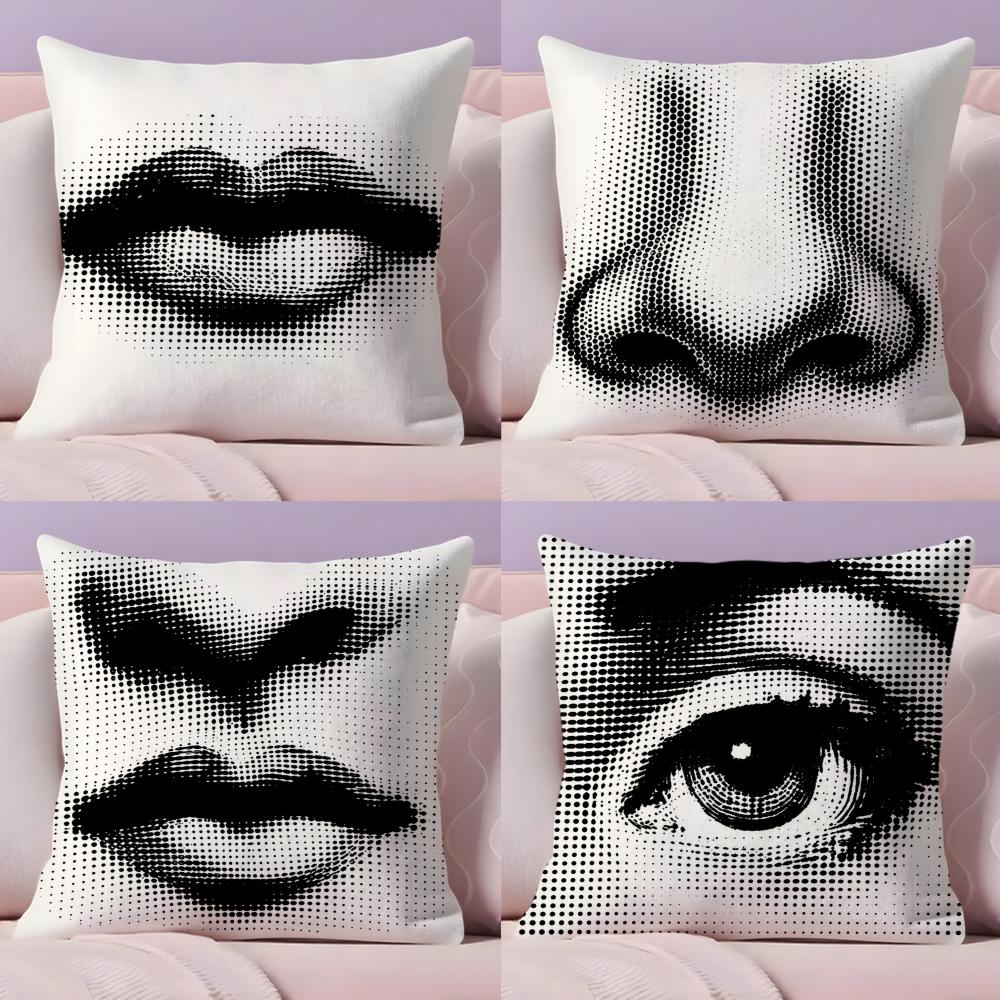 Fashion Modern Art Funny Face Cushion Cover Soft Short Plush DoubleSided Printing Home Decor Machine Washable Pillow Case Gift