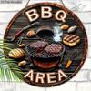 Vintage-Inspired BBQ Area Wooden Sign - Grill-Themed Outdoor Decor with Steak & Tools Imagery - Retro BBQ Decorative Plaque