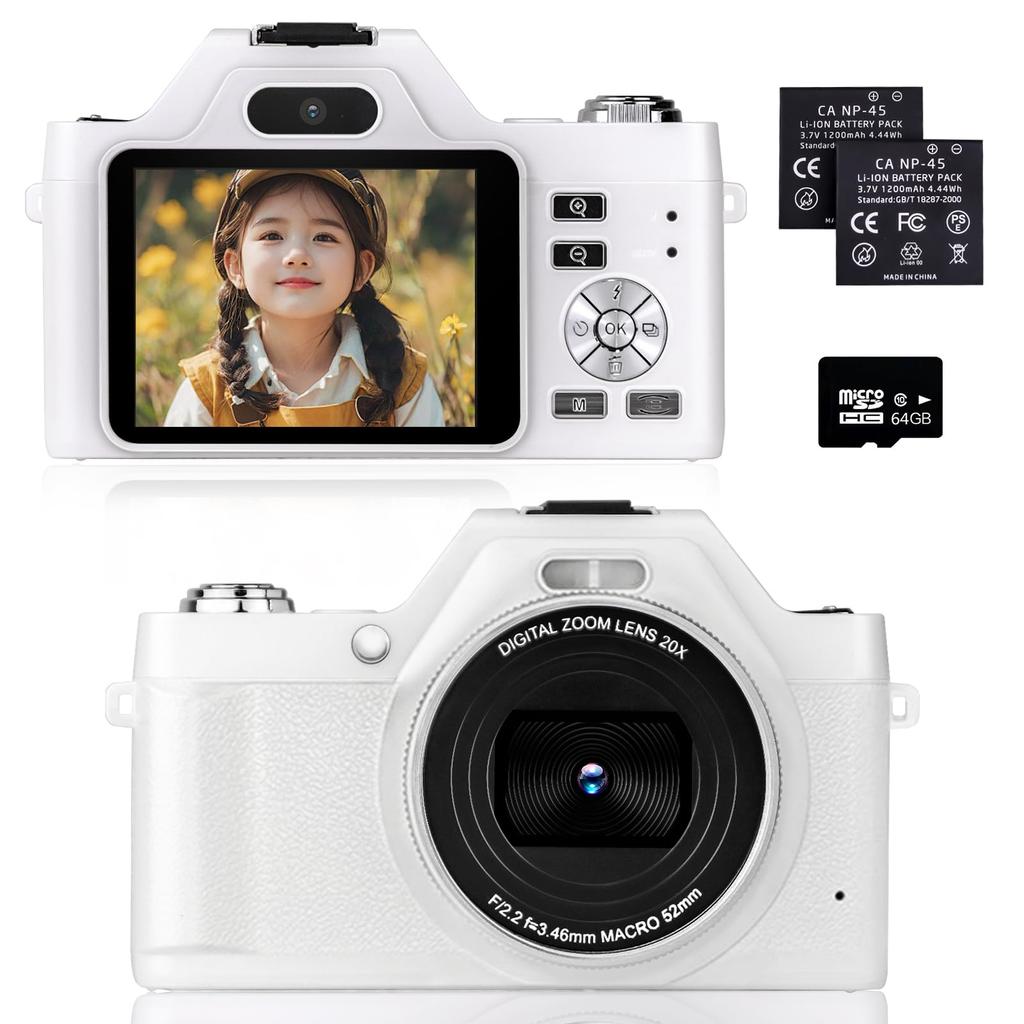 4K Digital Camera with Autofocus, 4K Video Recording, 58MP, 16X Digital Zoom, Compact, 2.8-inch Large Screen, Two Lightweight Cameras, Perfect for