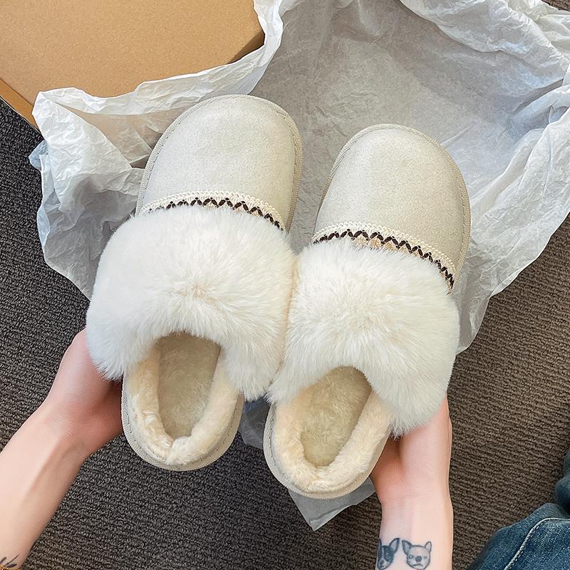 Fashion 2025 Winter Warm Fluffy Platform Slippers for Women Fashion Striped Faux Fur Home Shoes Woman Thick Sole Non Slip Plush Slippers