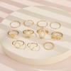 11pcs Simple Gold Silver Hollow Round Oval Leaf Twist Wave Ring Set