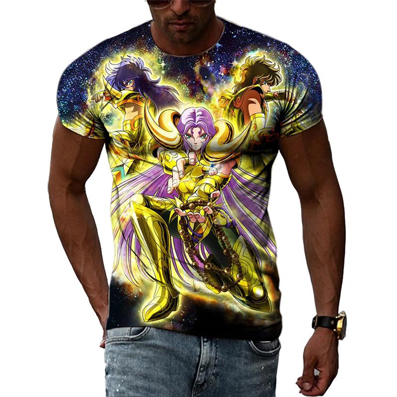 Золотая тема аниме Saint Seiya Крутая 3D-печать фотографий Эстетическая личность Мужская и женская футболка с круглым вырезом и короткими рукавами
