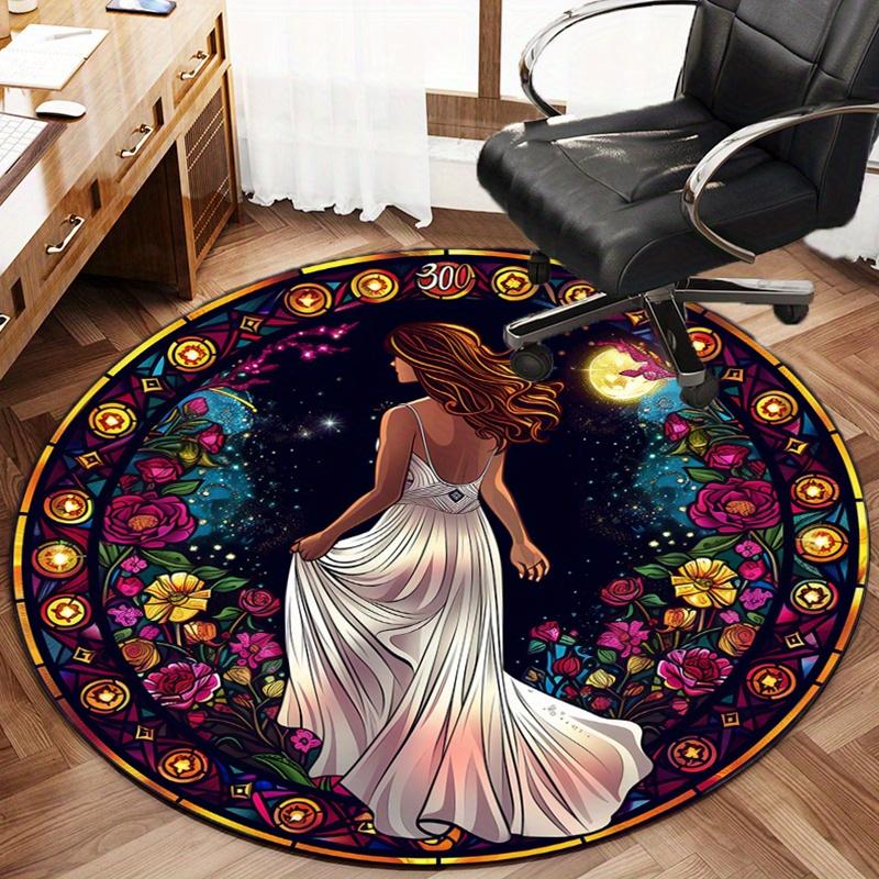 Moon Beauty Rose Round Rug Nonslip Area Rug Office Chair Mat Carpet For Living Room Bedroom Home Decor