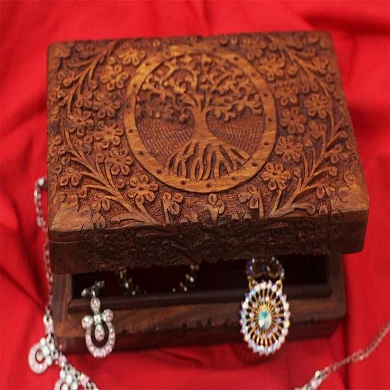 Handmade Wooden Jewellery Box for Women Jewel Organizer Tree Decor Gift Products