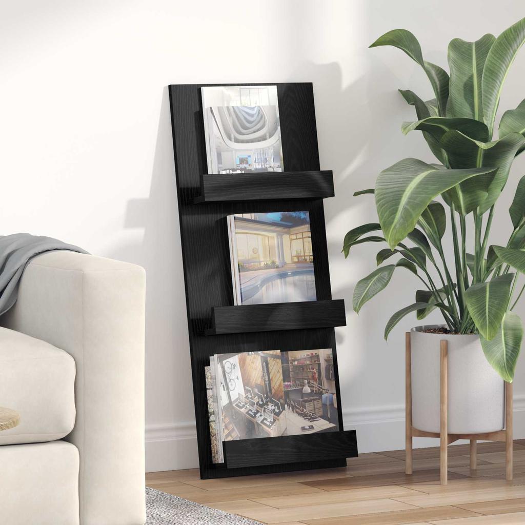 Magazine Rack with Shelf Black Oak Effect 43 x 11 x 102 cm