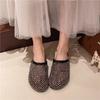 Rhinestone Mesh Bag Head Half Slippers Women's 2025 Summer New Fashion Versatile Lazy Office One Foot Cool Slippers