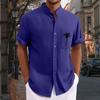 Men'S Casual Loose Fitting Short Sleeved Printed Shirt Fashion Standing Collar Top