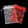 Red/White Snowflake Design Jewelry Packaging Bags Gift Pouches Drawstring Candy Pouch Organza Bags