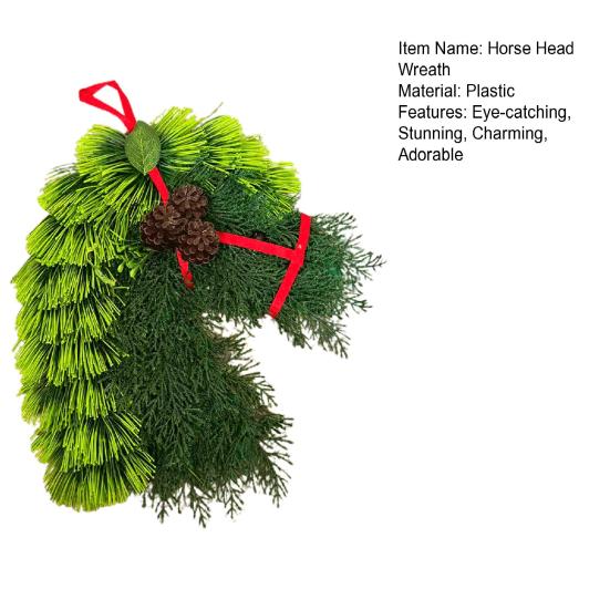 Horse Head Wreath Rustic Farmhouse Equestrian Door Decor Artificial Horse-Shaped Wreath with Red Ribbon for Front Door Wall Window Holiday Decor