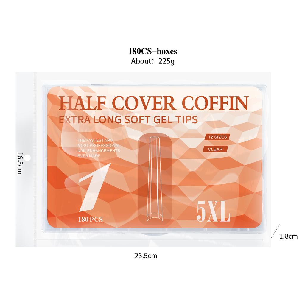 Удлиненные французские ногти, 180 шт., в коробке 5Xl, супер длинные, бесследные, накладные ногти, половинные наклейки, полный, накладной нейл-арт