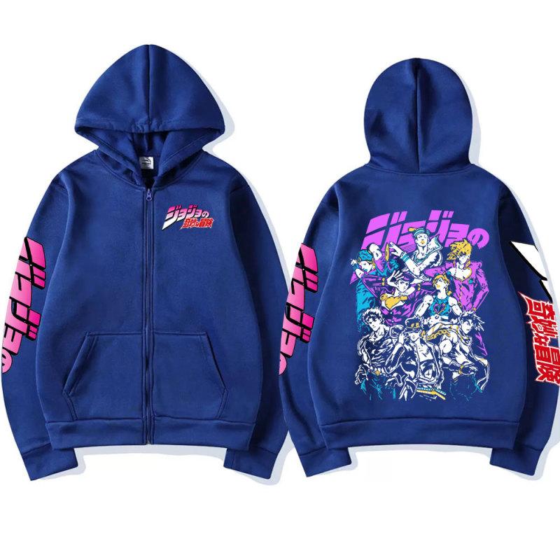 Толстовка на молнии с капюшоном JoJo Bizarre Adventure, забавная толстовка с капюшоном на молнии из японского аниме, Мужская одежда в стиле Харадзюку, одежда в стиле хип-хоп, толстовки унисекс