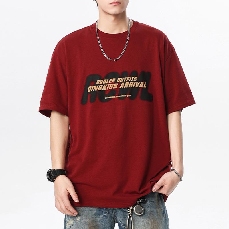 Cotton Short-Sleeved T-Shirt Men'S American Trend Printed Top Couple Loose Casual Crew Neck Bottoming Shirt