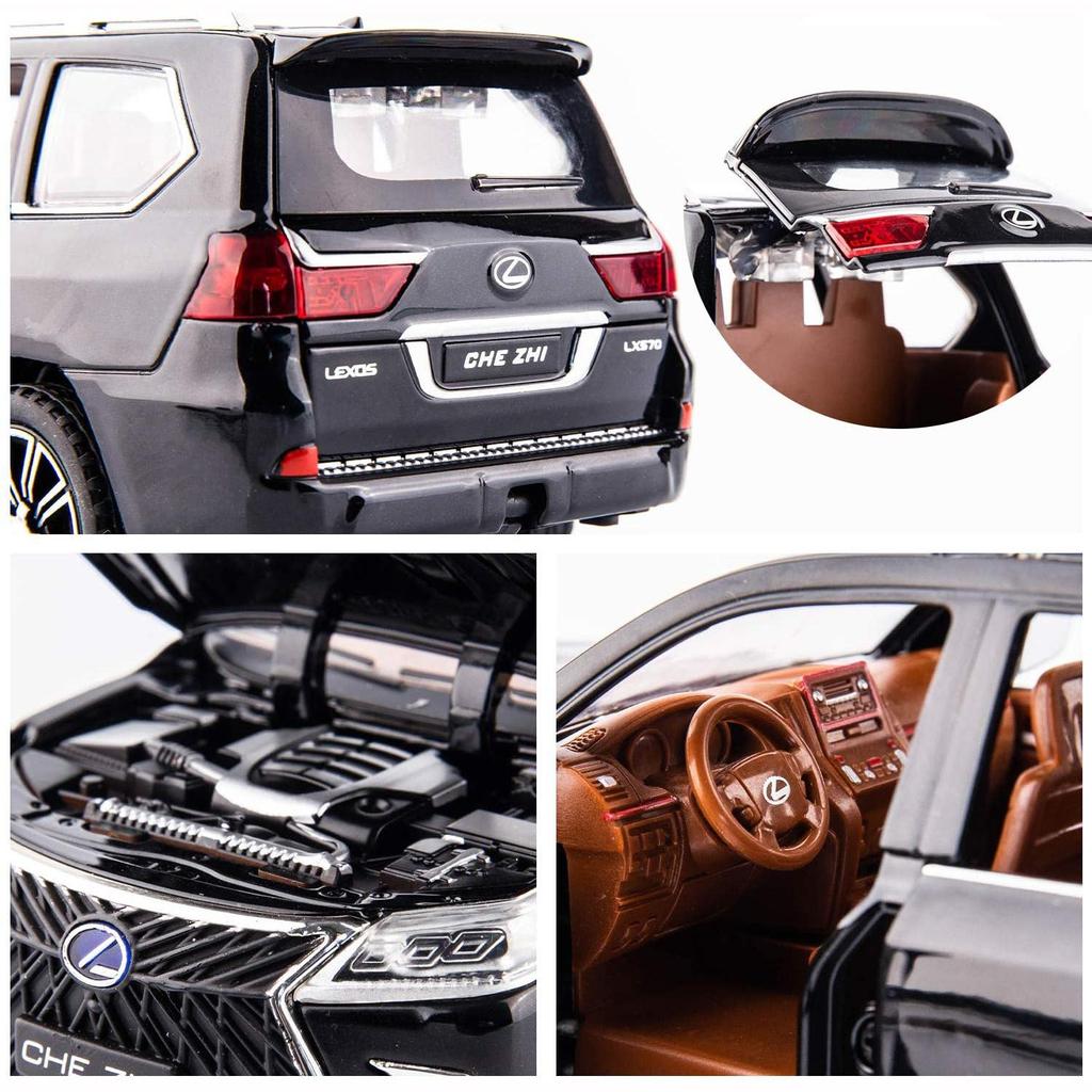 Lexus 570 Off-Road в масштабе 1/24, модель роскошного внедорожника, игрушечный автомобиль из цинкового сплава со звуком и светом для детей, подарок для мальчиков и девочек