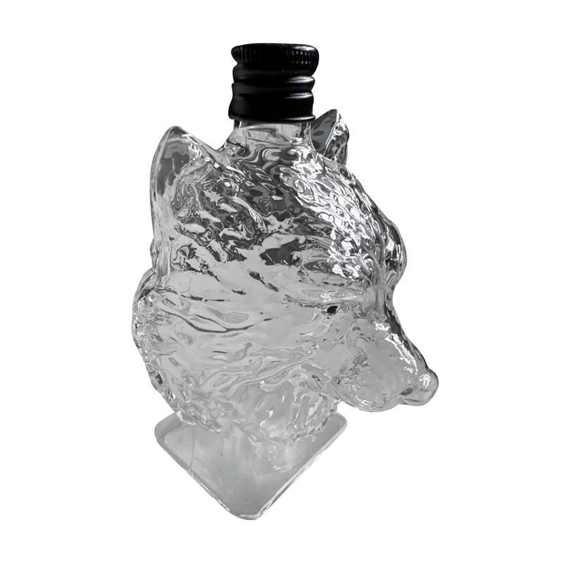Whiskey Bottle Wolf Sculpture Wine Cup Aesthetic Collectible Wolf Themed Glass Bottle for Cocktail Whiskey Travel Kitchen Bar