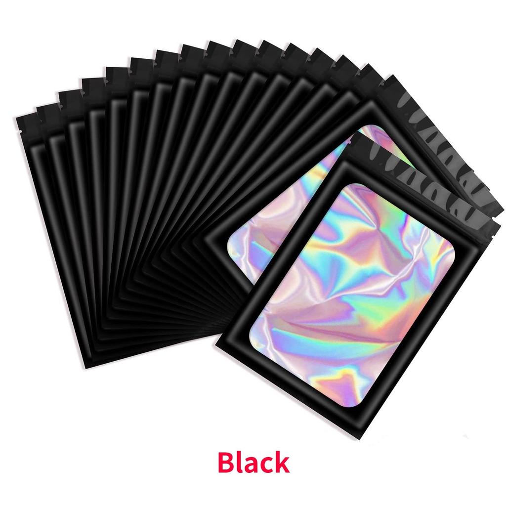 100 шт., толстые майларовые сумки с защитой от запаха, голографическая лазерная цветная пластиковая упаковка, сумка для хранения ювелирных изделий, подарочная сумка на молнии