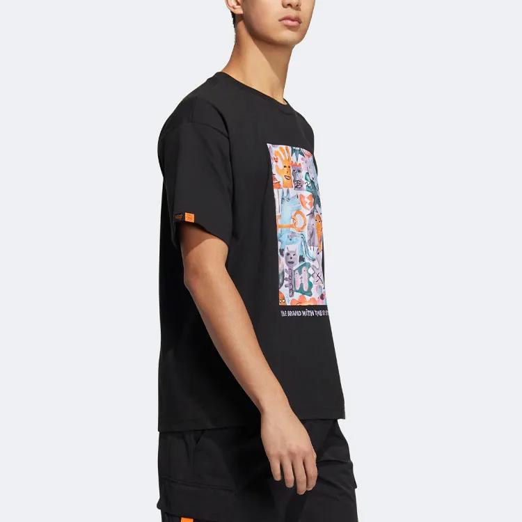 Adidas Originals T Shirts Men's Black Crew Neck Moderate Straight Fit (Unisex) T-Shirts HR6453