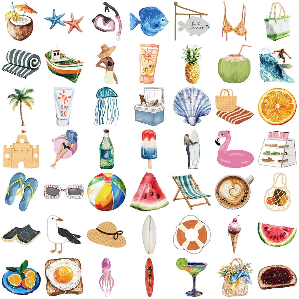 50 Cartoon Summer Aesthetic Graffiti Stickers Decorate Guitar Notebook Suitcase DIY Waterproof