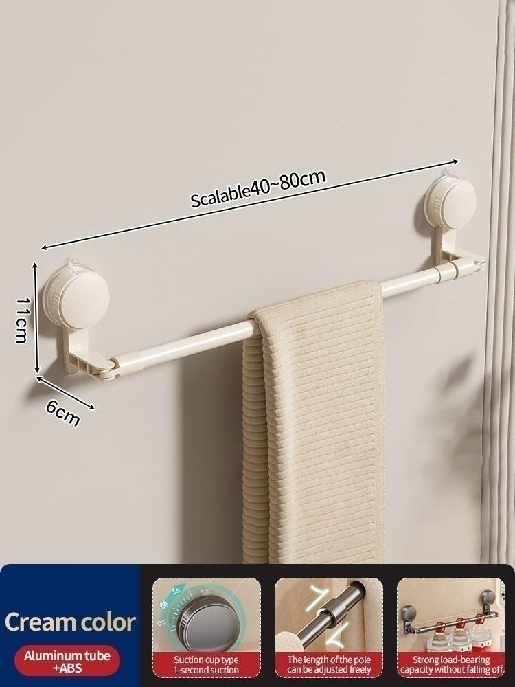 Extendable Rod Non Perforated Bathroom Storage Rack Bathroom Suction Cup Towel Rack, Bathroom Storage Towel Pole Kitchen Hook