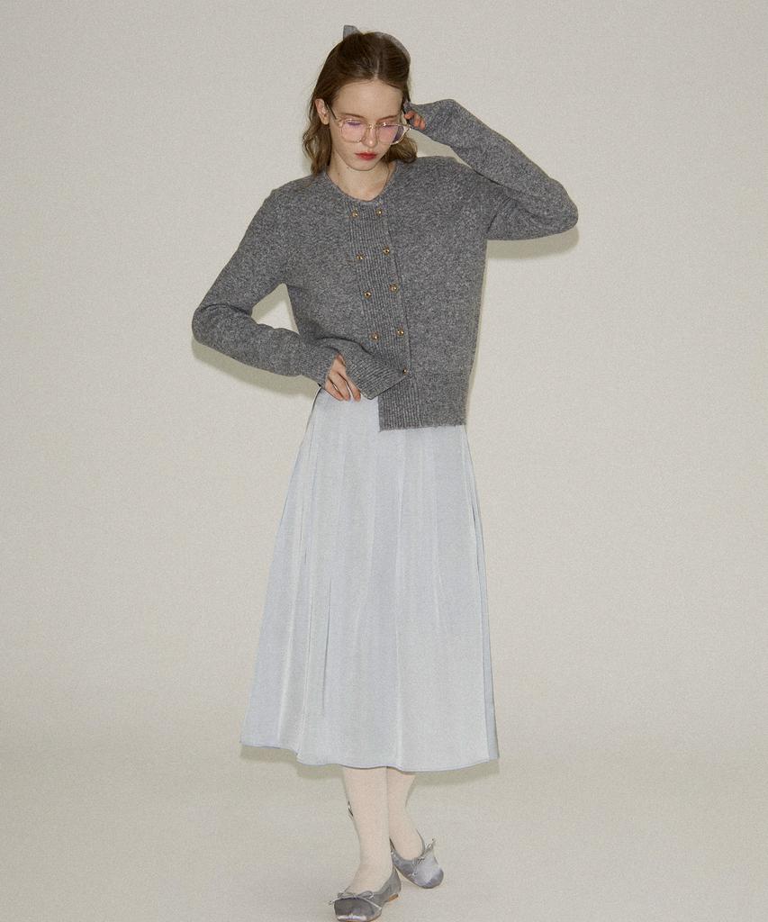 Salon De Yon Grace Satin Pleated Skirt_ Silver