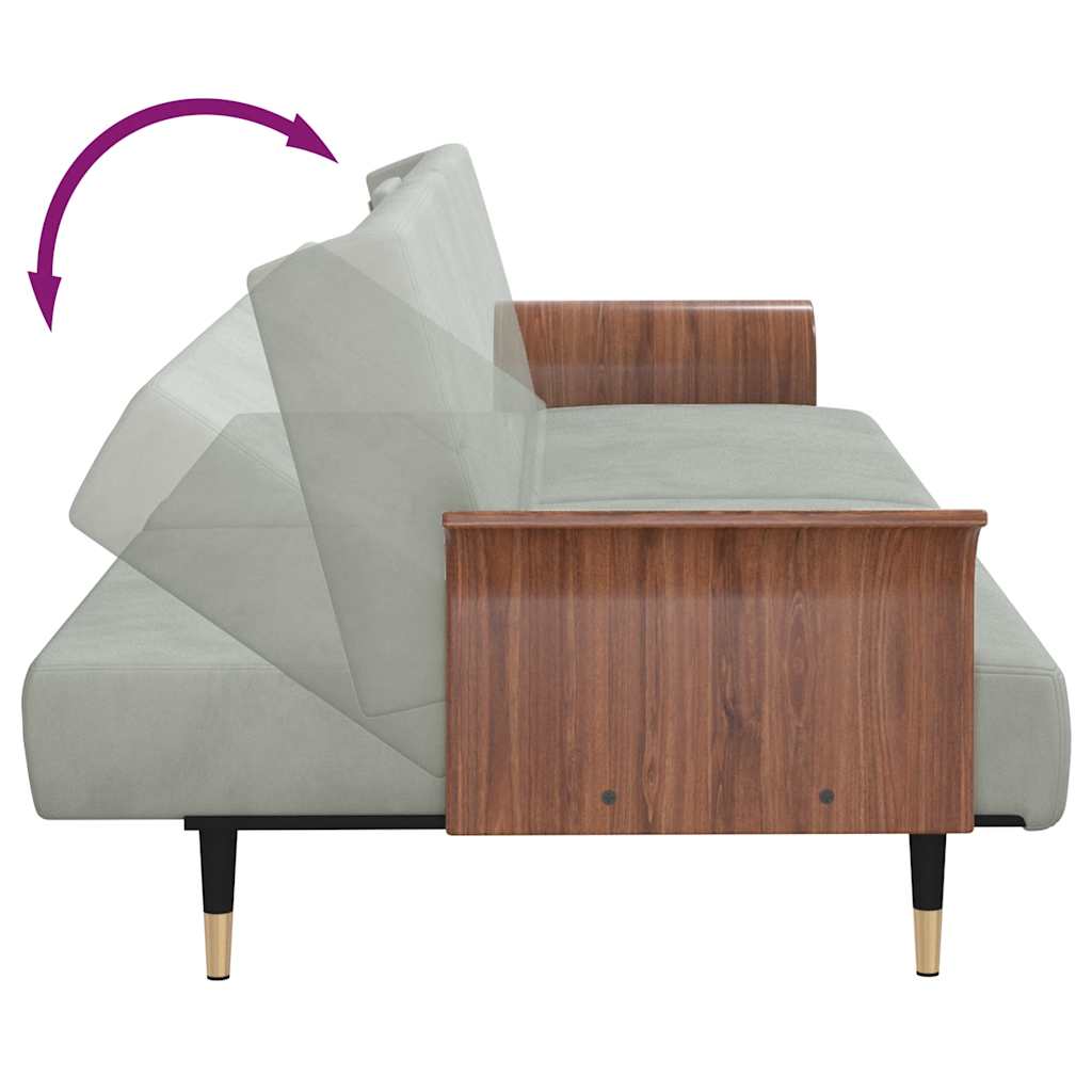 Grey Velvet Sofa Bed with Drink Holders