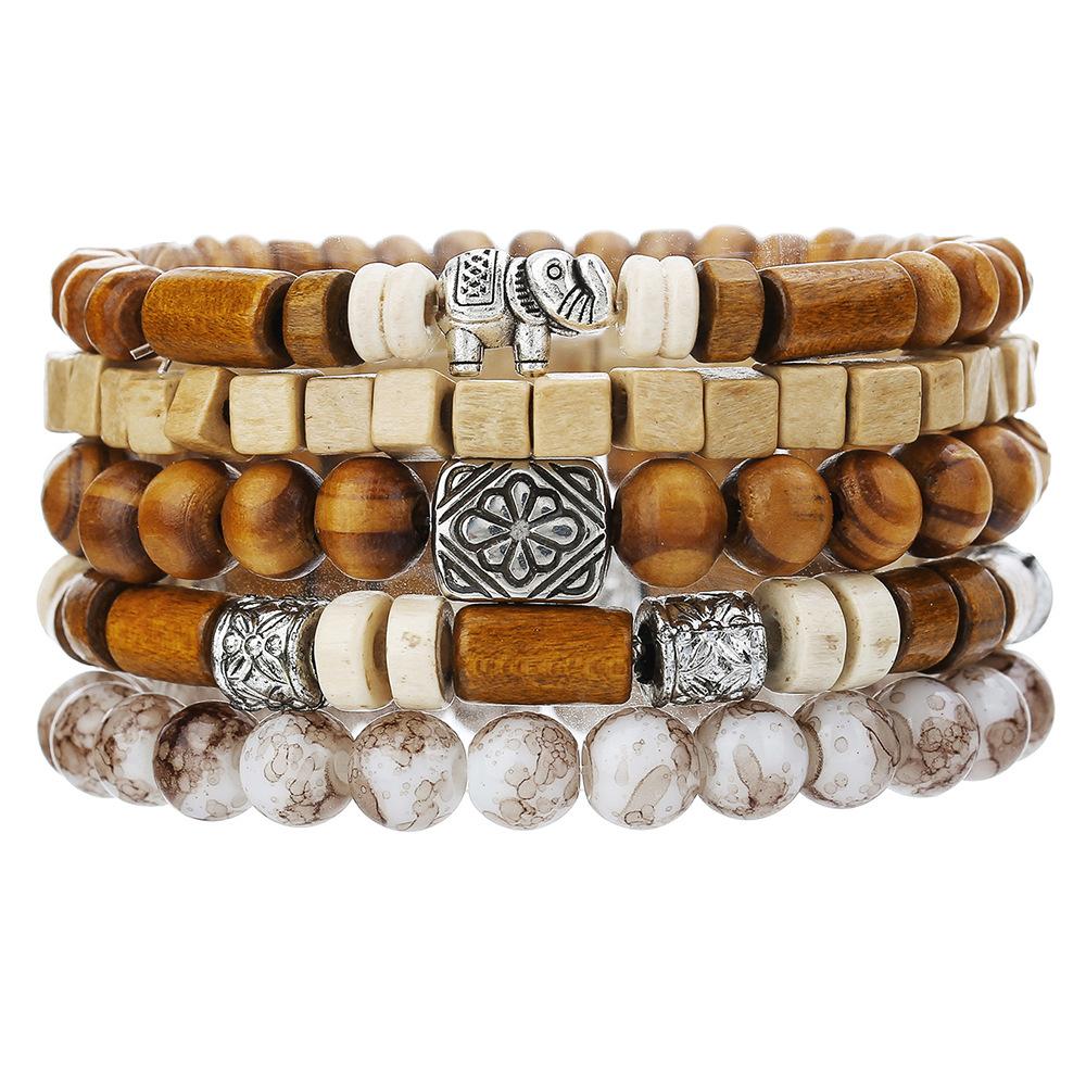 Hot-selling handmade beaded bracelets, men's retro ethnic style multi-layer stacked wooden beads, tree of life bracelet accessories