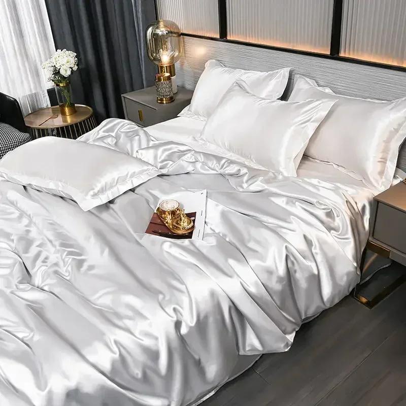 Luxury Gold Mulberry Silk Bedding Set Comforter Quilt Cover Flat Sheet Pillowcase Double Ru Europe Queen Bed Linen Duvet Covers