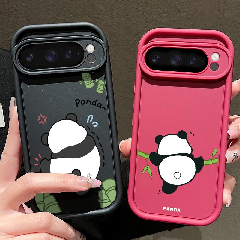 Cartoon Panda Pattern Soft Shockproof Matte Phone Case For Google Pixel 9 Pro XL 8 Pro 8A Lens Protection TPU Bumper Cover