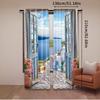 2Pcs Beach Ocean Curtain Landscape Santorini Seaside Coastal European Scenery Rustic Window Drapes Modern Simplistic Curtain