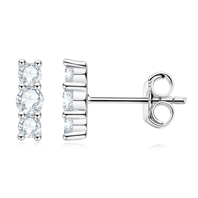 Chasau Unique Design Daily Jewelry Moissanite Ear Rings 925 Sterling Silver VVS 3.0mm&2.5mm Moissanite 3 Stone Stud Earrings