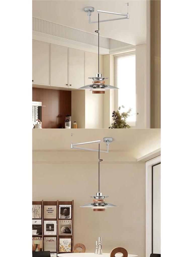 Scandinavian Swing Arm Pendant Light - Retro Walnut Design for Dining and Bar