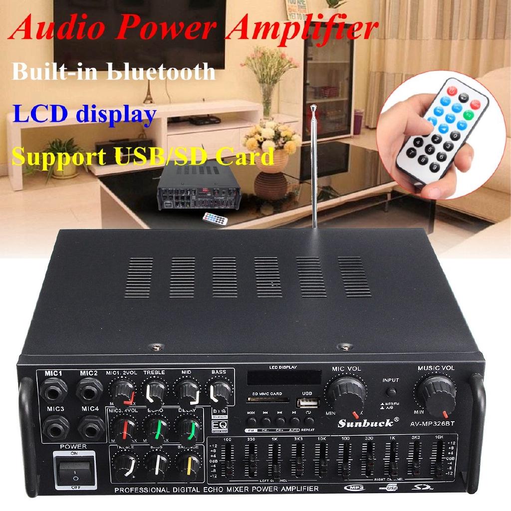 2000W 326BT 12V/110V Bluetooth 2.0 Channel Audio Power HiFi Amplifier Stereo AV Amp Speaker Support 4 Microphone with Remote