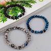 Unisex 8mm Tiger Eye & Frosted Lava Stone Evil Eye Beaded Bracelet