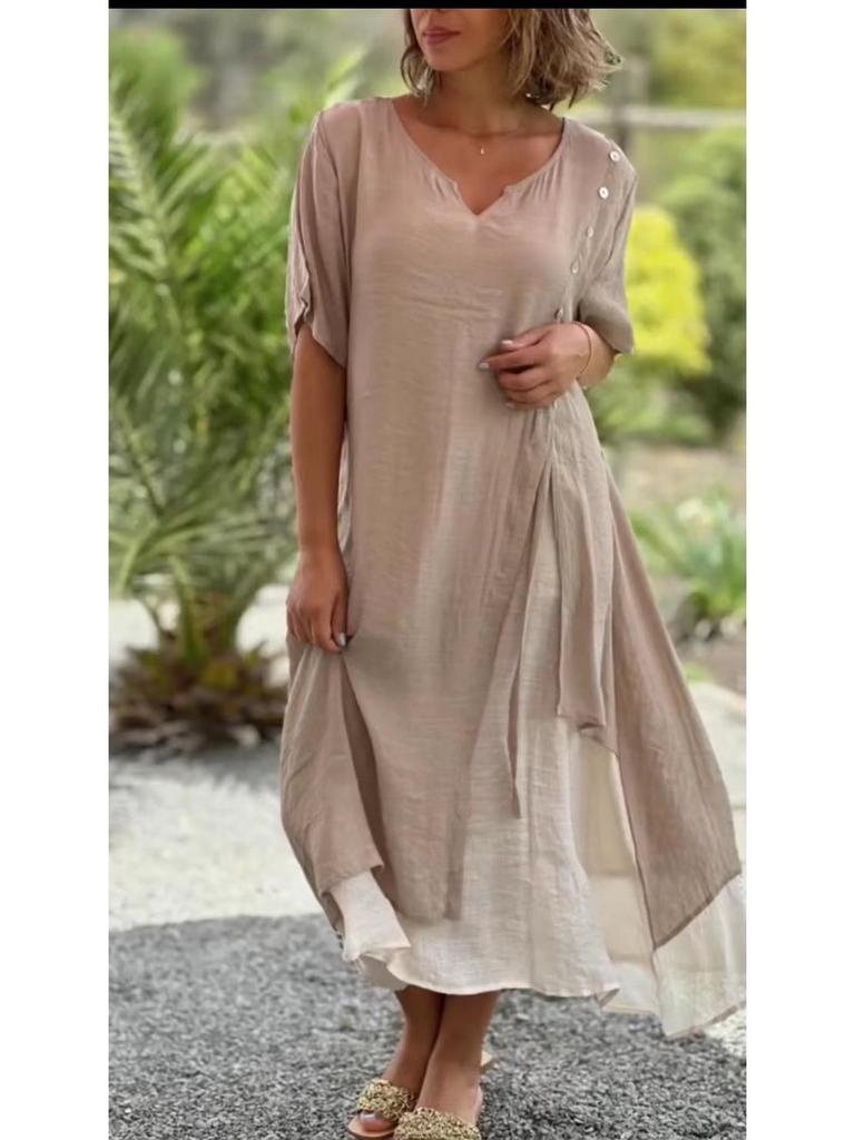 Европейское и американское женское асимметричное платье с V-образным вырезом и короткими рукавами - Летняя мода