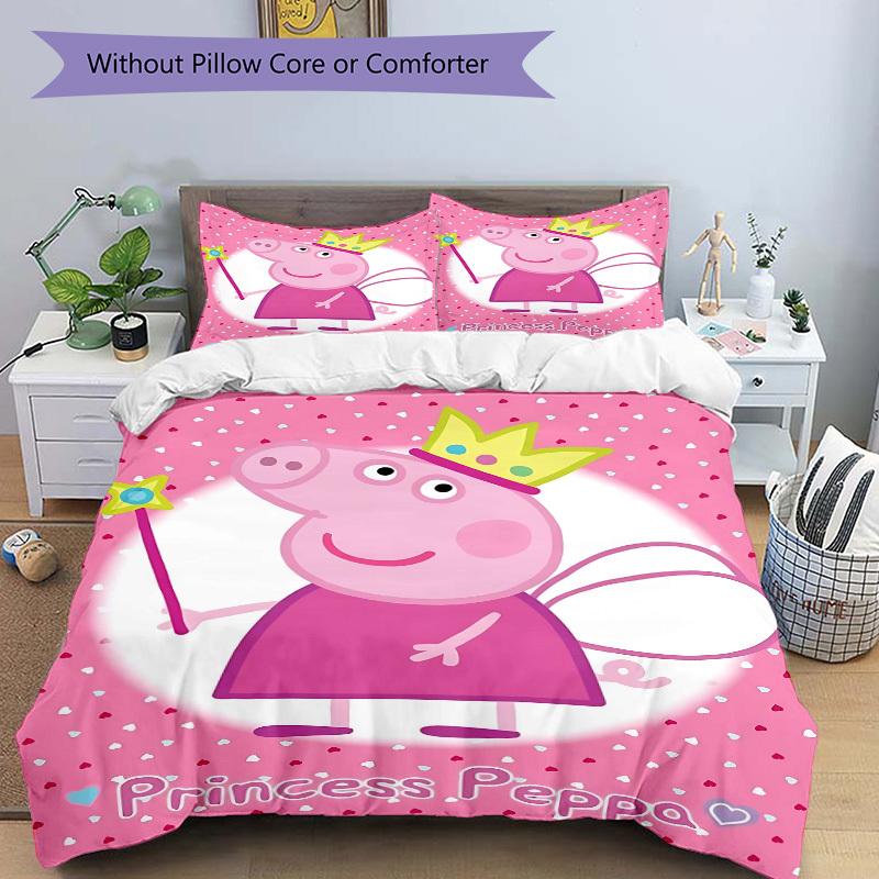 3pcs Princess Peppa Duvet Cover Set - Includes 1 Duvet Cover and 1/2 Pillowcases (No Insert) yy251107181