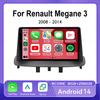 Android 14 Carplay Auto для Renault Megane 3 2008 - 2014 GPS автомобильный радио навигатор мультимедиа видеоплеер DSP стерео 4G+WIFI