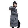 Winter Women Cotton Jacket with Furry Hood Long Sleeves Pockets Heat Retention Knee Length Zip-up Padded Coat Solid Color Windproof Outwear Parka