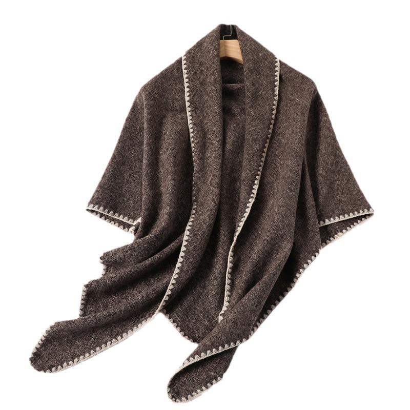 Solid Color Imitation Cashmere Temperament Scarf Long Triangle Scarf Warm Scarf Women'S Thickened Shawl Versatile In Autumn And Winter