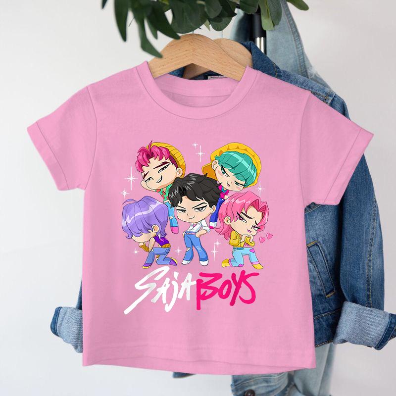 Новая детская футболка KPop Охотники на демонов Мальчики Саджа Мультяшные мальчики Круглый вырез Принт Модный повседневный топ Детская футболка Одежда для детей