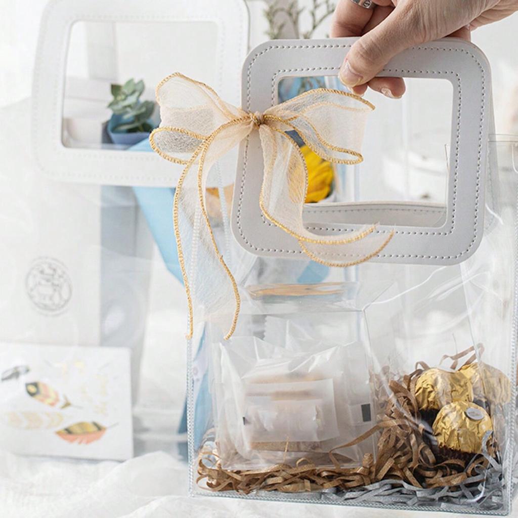 1pc transparent gift bag, reusable transparent tote bag, suitable for wedding parties,weddings,birthday shopping, and candy bags