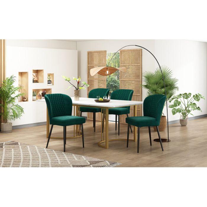 Set de table de salle à manger - MUVOE - 140x80 cm - 4 chaises - MDF blanc - Pieds dorés