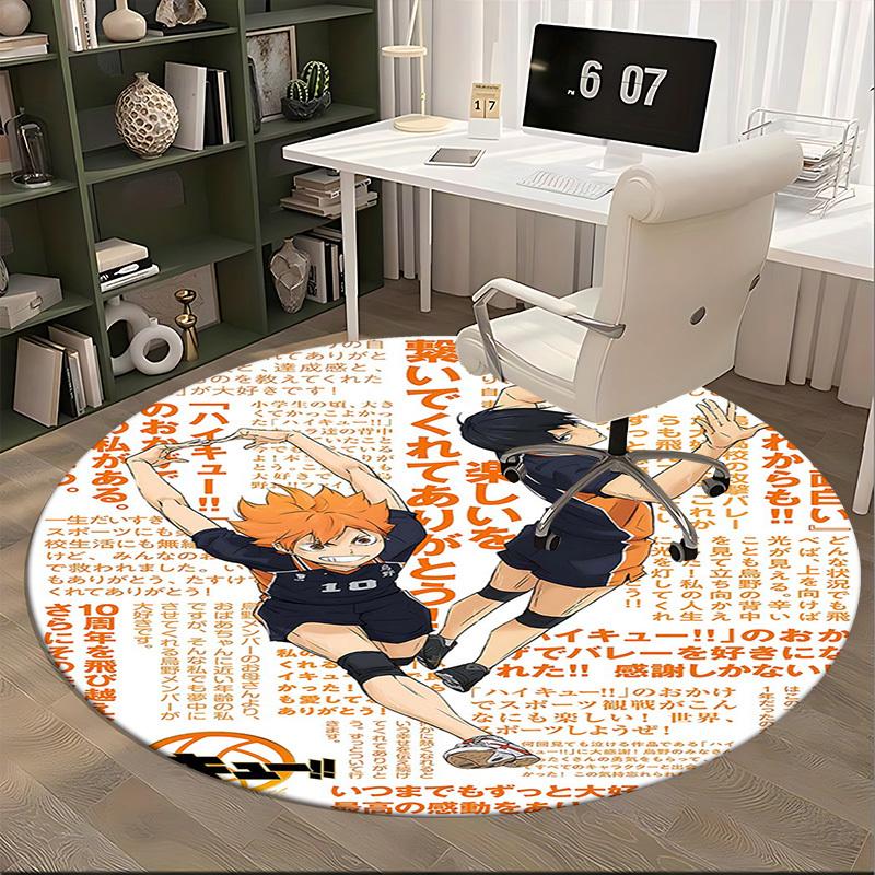 1pc Haikyuu!! Anime Design Round Carpet Office Chair Mat, NonSlip Rug for Home Decor, Seasonal Gift, Suitable for Office, Living Room