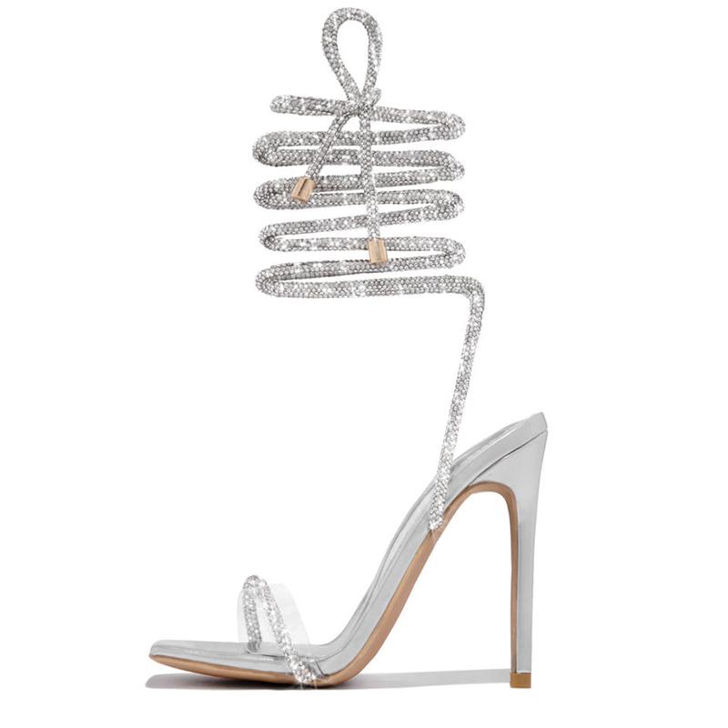 Сексуальные римские сандалии женские со стразами на ремешке полые тонкие высокие каблуки женские туфли для ночного клуба вечеринки