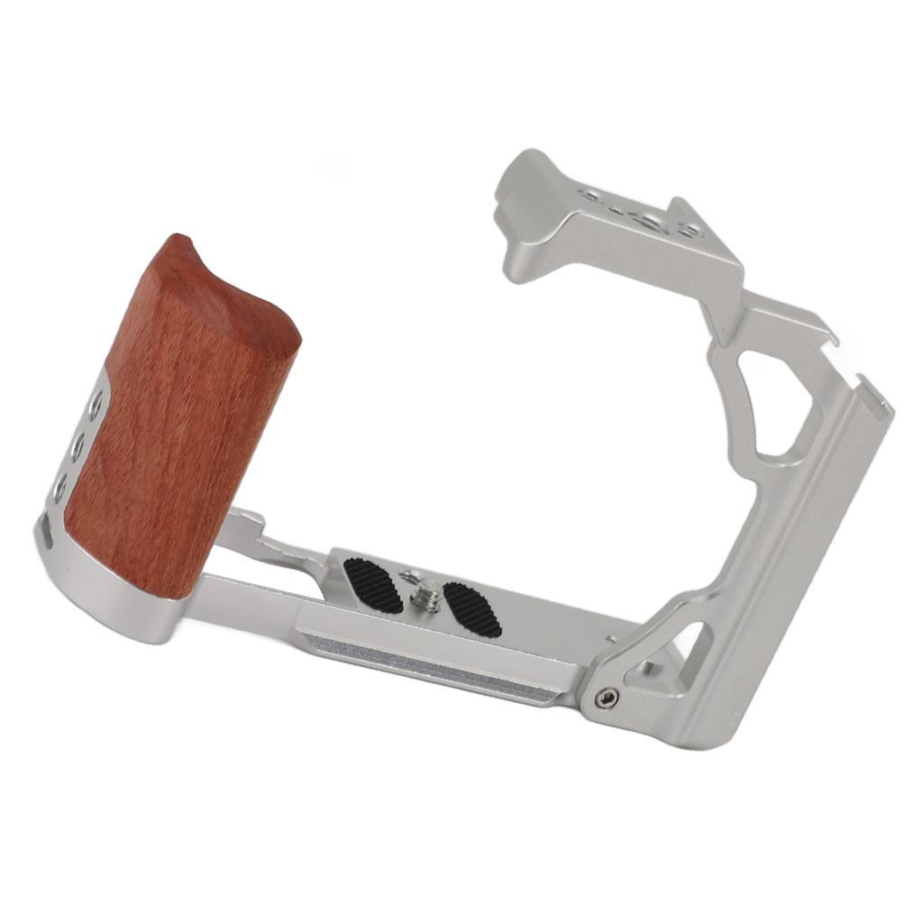 Camera Cage with Wood Handle Anodized Anti Slip Easy To Install Camera Video Cage for Nikon ZFC Silver