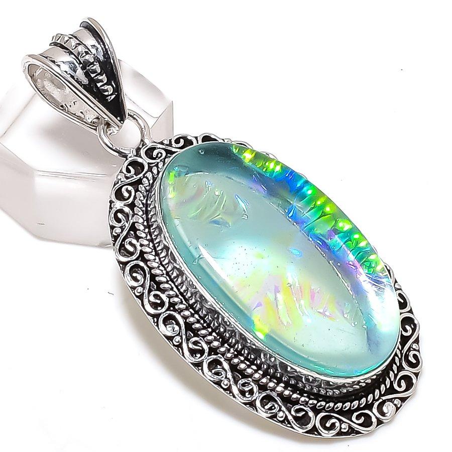 Natural Blue Triplet Opal 925 Sterling Silver Jewelry Pendant 2.29" A9p85