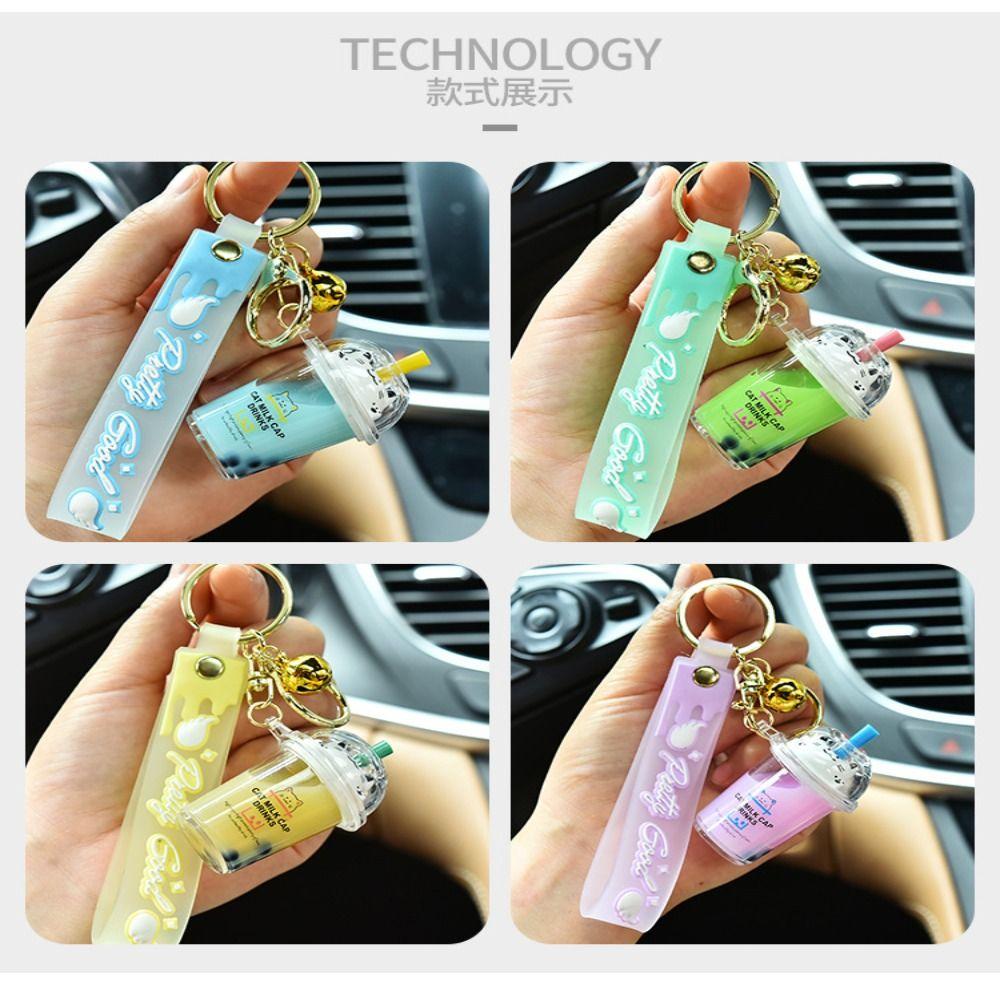Bag Charm Cat Pearl Milk Tea Cup Keychain Key Chain Soft Drink Keyring Floating Drink Keyring
