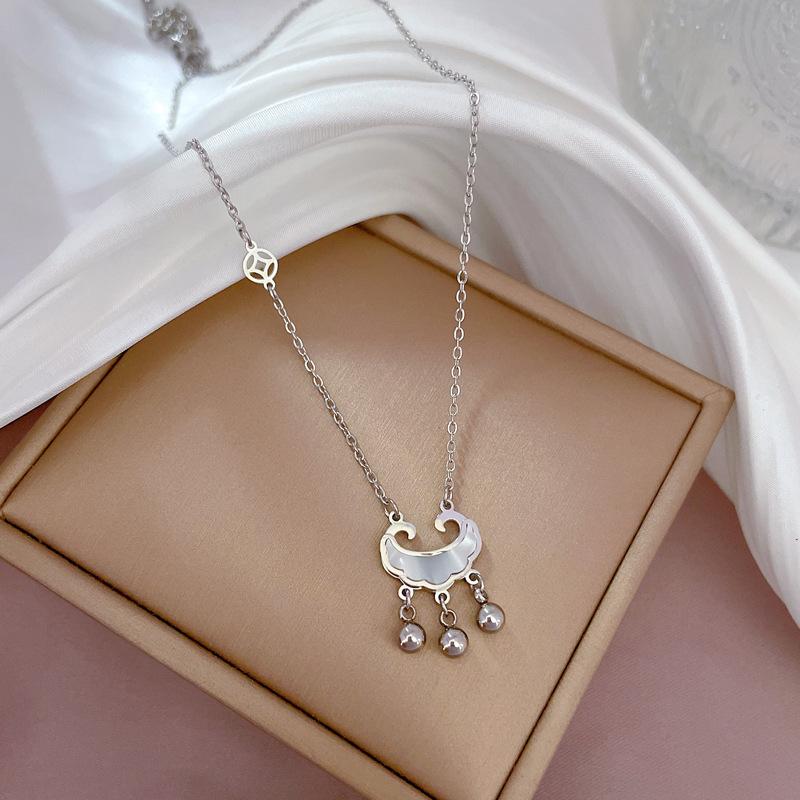 Coin Long Life Lock Fritillary Furnace Real Gold Necklace Female Collarbone Chain With Jewelry