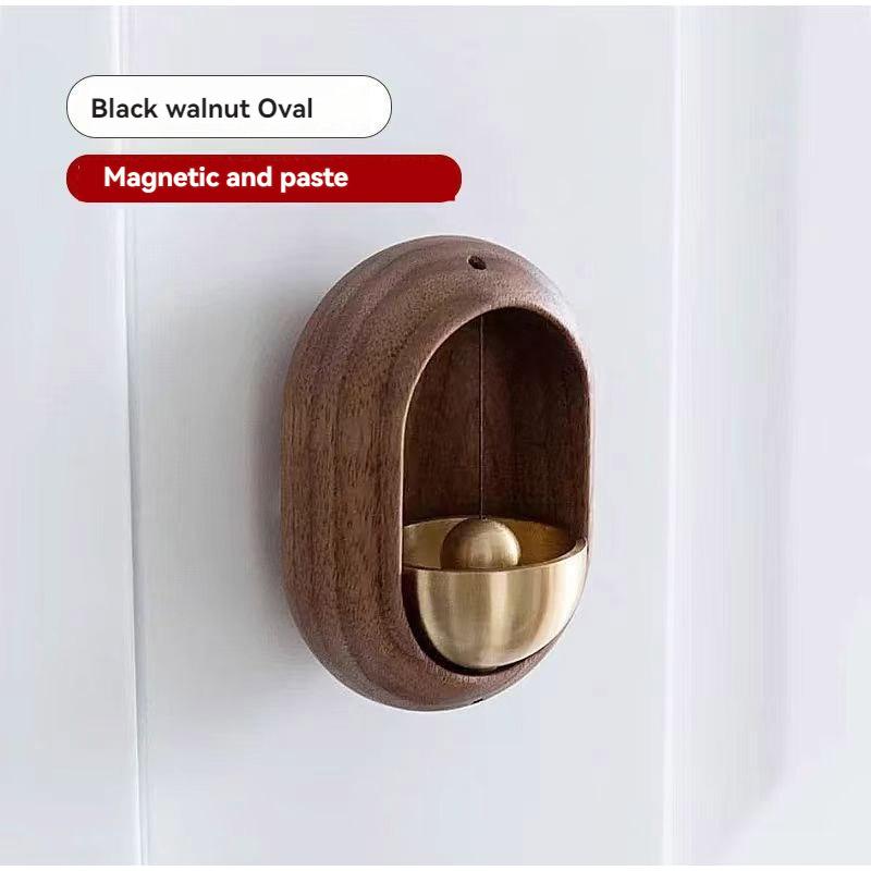 Круглый деревянный дверной звонок с магнитными латунными колокольчиками, беспроводной колокольчик, подвеска для входной двери для украшения дома